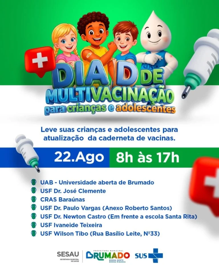 Dia D de Multivacinação em Brumado busca atualizar cadernetas de menores de 15 anos